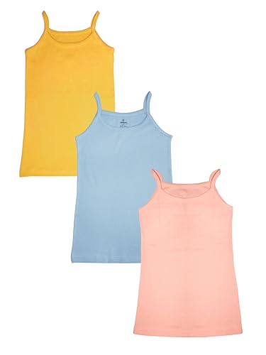 Image of KiddoPanti Girls 100% Cotton Rib Solid Camisole Tank Top Pack of 3