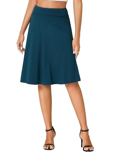 LYANER Women's Knee Length Skirt Lightweight Ruched High Waist Skirts Casual Flared Skirt