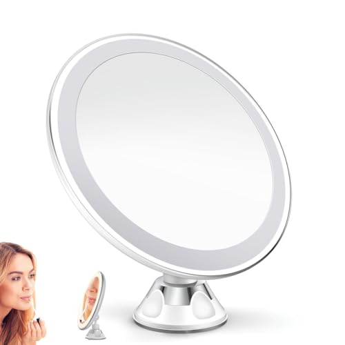 Espelho de Maquiagem Iluminado, Espelho Maquiagem Com Ventosa Luz Led e Lente Aumenta 10x a Imagem, Espelho com Led, Adequado para Superfícies Lisas, como Azulejos