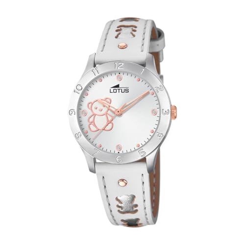 LOTUS Reloj Niña Analógico de Cuero Blanco   Movimiento de Cuarzo   Cristal Mineral de Alta Resistencia   Resistente al Agua 5 ATM   Clásico 18657/A   con Pulsera de Regalo   Junior Collection