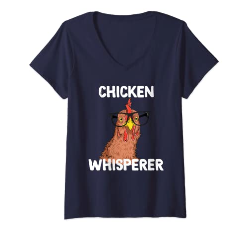 Damen Chicken Whisperer T Shirt Lustiges Hühnerliebhaber Bauernhof Geschenke T-Shirt mit V-Ausschnitt
