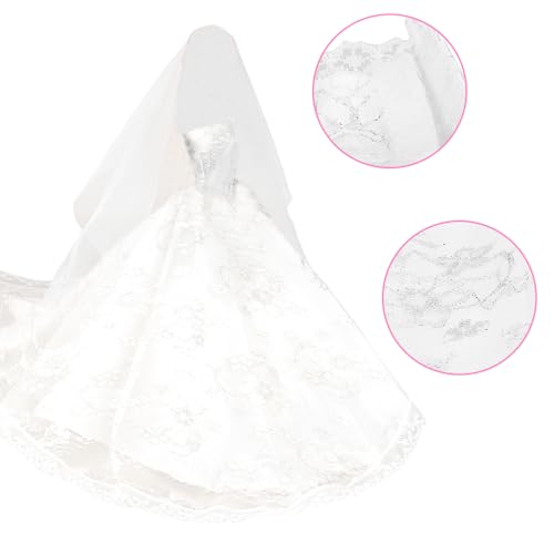 BARWA Wedding Dress with Veil White Princess Evening Party Clothes Wears Dress Outfit Set for 11.5 Inch Doll - Thumbnail 6