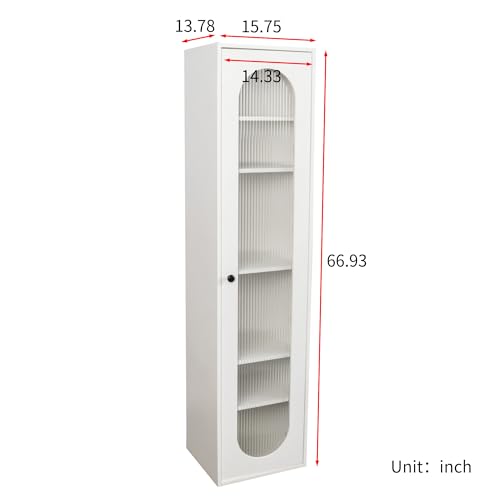 AYJOIR Tall Skinny Bookshelf with Glass Door, White Narrow Bookcase 6 Tier Storage Cabinet, Slim Display Shelf for Living Room Bedroom Office, Tall Thin Bookshelf for Books DVD Media Collection - Image 2