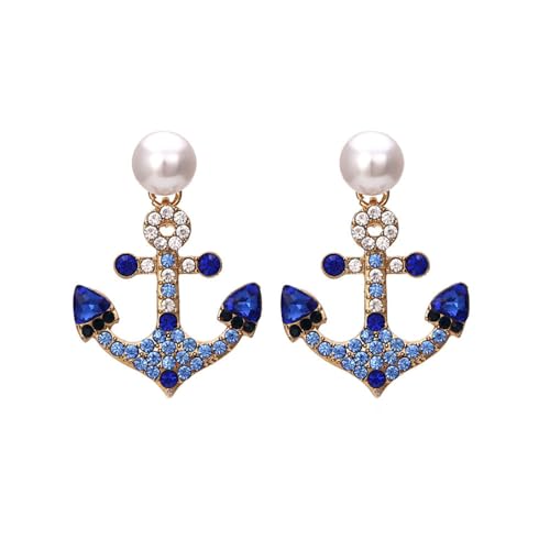 anchor earrings for women, set with diamond boat anchor retro geometric pearl earrings, designed specifically for fashionable women, suitable for - various holiday parties, jewelry gifts