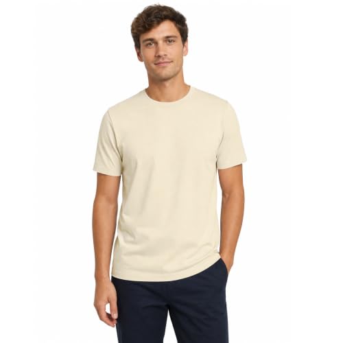 Image of KHOR Men's 100% Breathable Cotton Crew Neck T-Shirt, Regular Fit, Short Sleeve,