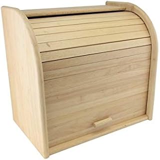 apollo THE HOUSEWARES BRAND Bread Bin, Roll Top Lid, Storage, Flat Shelve Top, High-Quality Hevea Wood, Size: 38x35x25cm, Natural