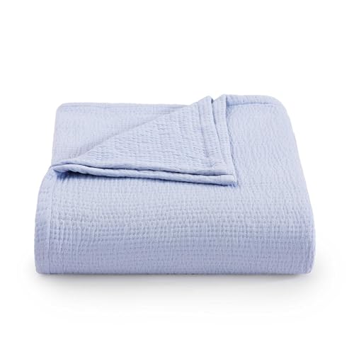 Image of Tommy Hilfiger - Twin Cotton Blanket, Woven Running Stitched Bedding, Medium Weight Soft Blanket, Anti-Pilling & Fade Resistant, Ideal for Layering, Oeko-TEX Certified (Blue)