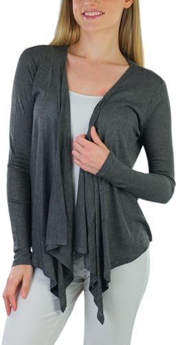 Image of ToBeInStyle Womens Open Front Long Sleeve Lightweight Asymmetrical Draped Cardigan with Side Pockets
