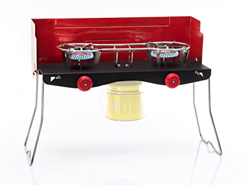 Rsonic Camping Gasgrill Gaskocher 2 - flammig klappbarer BBQ Campingkocher mit 2 Kochfelder mit Tasche für Balkon, Garten, Urlaub - Gas Kocher mit Kartuschen (Nur der Gaskocher)