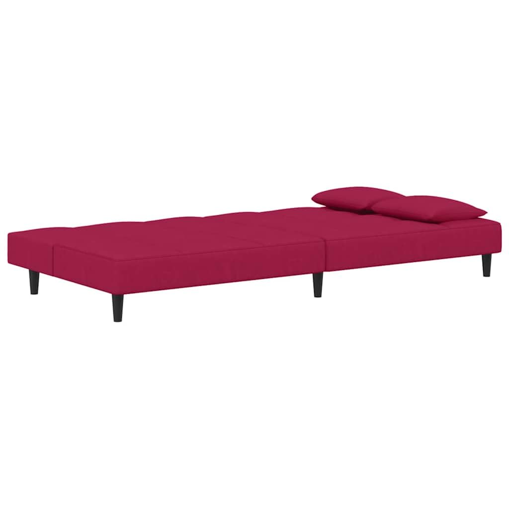 Sofá cama de 2 plazas con marco de madera y 2 cojines de terciopelo rojo vino para salón o habitación de invitados como cómodo asiento y dormitorio