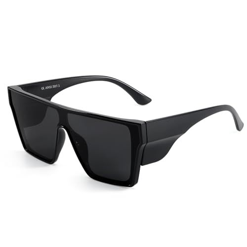 SODQW Z87 Sunglasses for Men Polarized Big Wide Square Z87.1 Glasses UV400 Wrap Around Protection Sun Glasses