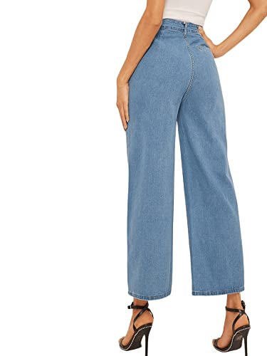SweatyRocks Women's Casual High Waist Button Fly Jeans Wide Leg Baggy Cropped Denim Pants2