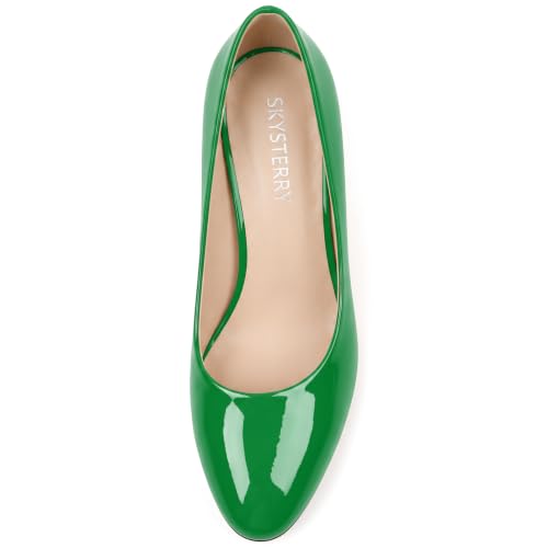 Image of SKYSTERRY Women's Low Heel Dress Pumps Shoes 2 Inch | Low Chunky Block Heel Pumps, Closed Round Toe Heels, Patent Leather Office Work Wedding Pumps Shoes