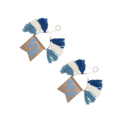 MAGICLULU 2 Piezas pancarta de medio cumpleaños figuras a granel estatuillas de trompeta banner cumpleaños decoración fiesta bebé decoración para colgar en la pared con borlas paño Sky-blue
