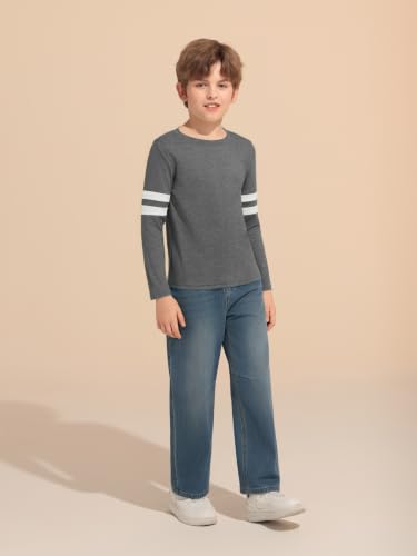 Image of Haloumoning Boys Long Sleeve Shirts Kids Crewneck T Shirts Casual Striped Tops Tees 5-14 Years