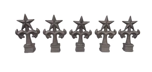 Image of Cast Iron Fence Finials, Multiple Decorative Styles & Sizes, 1 /2 inch to 1 inch Inch Square and Round Spears, Fleur de Lis Design (3 /4 inch Star SQ, 5)