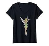 Womens Disney Peter Pan Tinker Bell Arms Up Profile Mirror Dance V-Neck T-Shirt