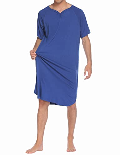 Ekouaer Sleepshirts Men's Short Sleeve Sleepwear Casual Loose Nightshirt Long Lounger Gown (Navy,M) #TOP3