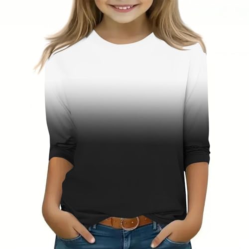 3/4 Sleeve Shirts for Girls Gradient Graphic Tees Tops Cotton T-Shirts Summer Casual Round Neck Tshirts