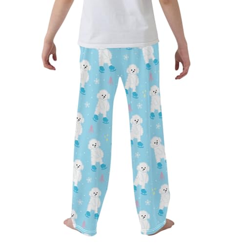 CaTaKu Boys Poodle Dog Winter Pants for Boys Girls Wide Leg Sweatpants Kids Long Bottoms with Pockets Size 6-14Y2