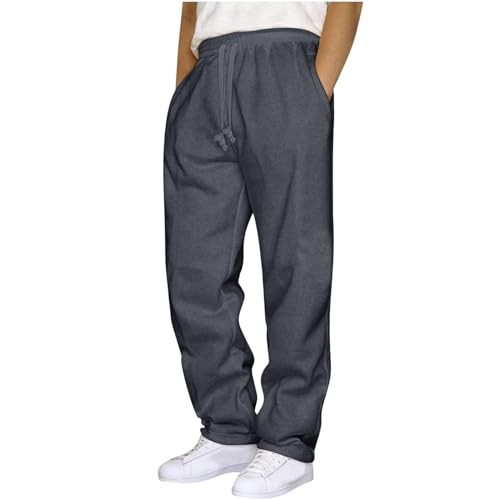 Baggy Sweatpants Men Comfy Lounge Straight Leg Athletic Joggers Pant Loose Fit Open Bottom Cargo Pants with Pockets