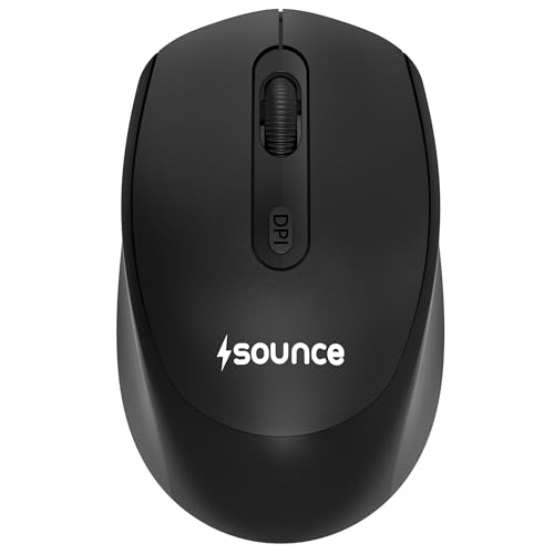 Image of Sounce Quantum Wireless Mouse 800 /1200 /1600 DPI with 500 mAh Rechargeable Battery, Silent Click Buttons, 2.4GHz USB Nano Receiver, Ergonomic Compact Design for Laptop, PC & Office Use (Black)