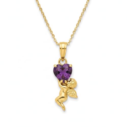 2014.Jewelyr.Luxe Collier - Pendentif - Ange Gardien - Cœur - Zircon - Violet - Plaqué Or Jaune 750/1000 - Femme ou Enfant