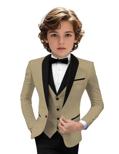 Image of Tuxedo Suits for Boys 3 Pieces Slim Fit Boys Formal Suit Dresswear Ring Bearer Outfit Blazer Vest Pants for Wedding Grooms