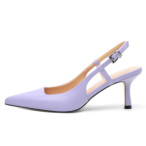 Women's Pointed Toe Matte Slingback Pumps Ankle Strap Mid Stiletto Heel Dress Shoes 2.55 Inch2