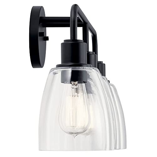 Image of Kichler Meller 3-Light Vanity Light, Black | Vanity light with clear glass for bathroom mirrors and vanities (24 inch x 11.25 inch), 55102BK