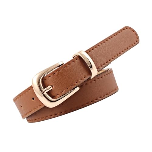 Golden buckle Women's Belts -2 * 105cm PU Leather Skinny Waist Belt with Metal Buckle for Dresses, Jeans & Pants - Simple Luxury Designer Style (Black/Brown)(Brown)