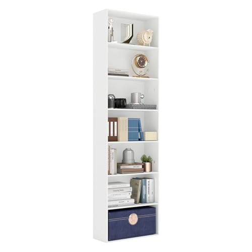 ZZINOKE Bibliothèque 7 Niveaux, Etagere Rangement Ouverte, Meuble Rangement Livres pour Salon Bureau Chambre, 60 x 23,5 x 209 cm, Blanc