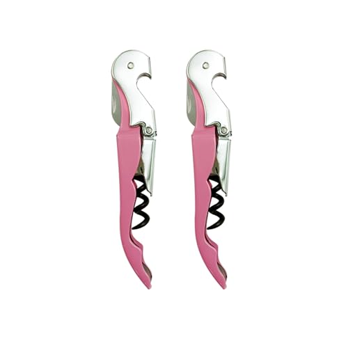Ouvre-Bouteilles et Tire-Bouchon Professionnel 2PCS pour Bière Champagne Vin, Set Sommelier en Acier au Carbone à Double Levier avec Coupe-Capsule, Qualité Restaurant pour Serveurs et Familles - Rose