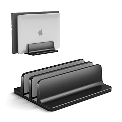 Vertical-Laptop-Stand-Holder-Adjustable-2-Slot-Aluminum-MacBook-Desktop-HoldeUp-to-173-inch-Space-Saving-for-All-MacBookChromebookSurfaceDelliPad-and-Gaming-Laptops-Black
