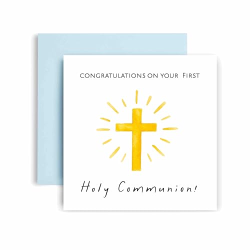 Huxters First Holy Communion Card for Boy - Floral Cross Design - Thoughtful Religious Greeting Card for a Special Milestone - 17 by 12cm (Boy)