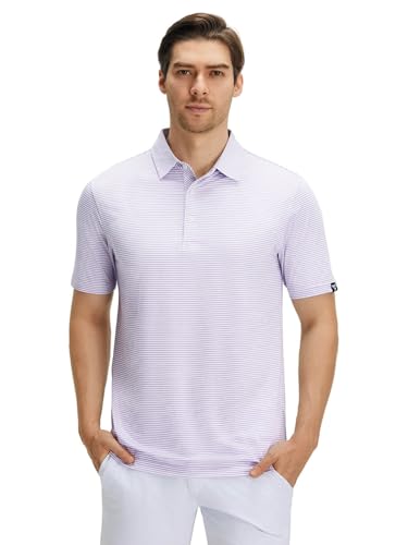 Image of Men' s Golf Shirts Short Sleeve Performance Moisture Wicking Dry Fit Striped Golf Polo Shirts for Men