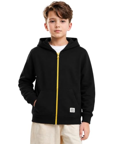 Image of Alan Jones Clothing Boys Hooded Sweatshirt | Full Zip Closure | Full Sleeves | Kangaroo Pocket | Regular Fit | Winter Jacket for Boys | Age 5-16 Years