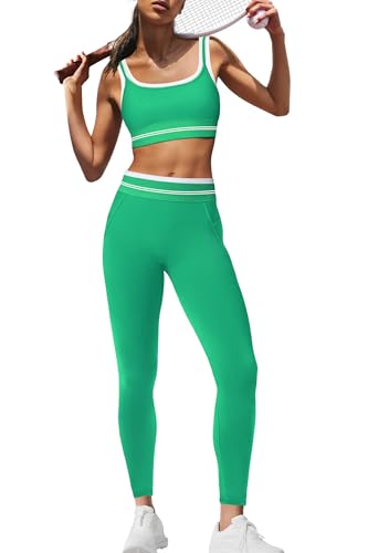 Panadila Womens Yoga Set 2 Piece Outfits Striped Workout Set Gym Matching Sports Bra and High Waist Leggings Activewear2