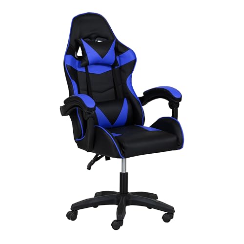 Totò Piccinni Sedia GAMING Ergonomica Reclinabile Girevole con cuscini in similpelle con rotelle e poggiatesta (Blue)