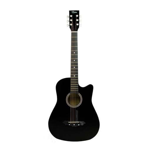 Image of Henrix 38C 38 Inch Cutaway Basswood Acoustic Guitar With Dual Action Truss Rod, Gigbag, Picks, String Set, String Winder, Strap, Polishing Cloth & Ebook - Black