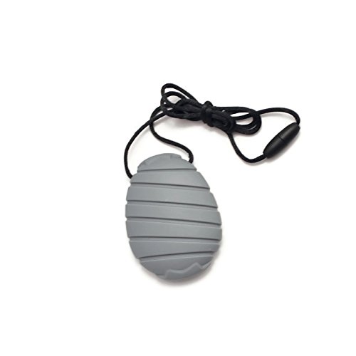 Chew Necklace Silicone Sensory Oval Pendant Autism ADHD Necklace -Bitey Beads Oval (Gray)