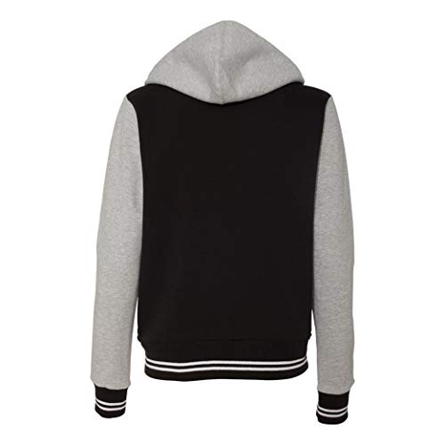 Move U Women's Gray & Black Snap Front Varsity Bomber Jacket With Hood #TOP1