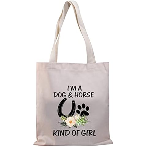 PLITI Dog Lover Gift Horse Tote Bag For Women I'm a Dog And Horse Kind Of Girl Paw Print Horseshoe Gift(Dog horse girl TGU) Cover
