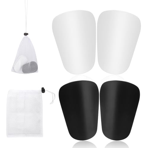2 Pairs of Small Soccer Shin Guards, 3.1x2in Mini Shin Guards with Storage Mesh Bag Protective Tiny Shin Pads Miniature Shin Guards Protective Equipment for Youths and Adults(Black, White)