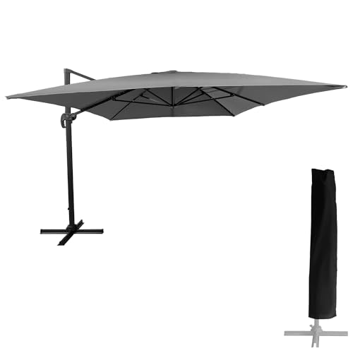 Parasol déporté Molokai rectangulaire 3x4m Gris avec manivelle. Parasol déporté inclinable, Rabattable et Rotatif.