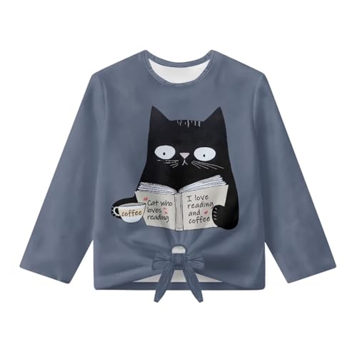 Girl Long Sleeve Shirts Crew Neck Kids Sweatshirt Tie Front Top Teens Pullover Girl T-Shirts for Spring Fall2