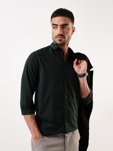Image of Dennis Lingo Men Solid Spread Collar Full Sleeves Regular Fit Cotton Casual Shirt