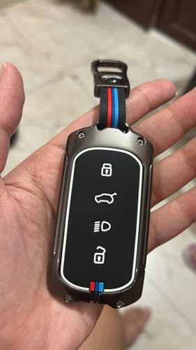 Image of Car Key Cover Compatible With Tata Sierra, 4-Button Remote Case Shell, Zinc Alloy Protective Armor in Metal Black with Silicon Keychain