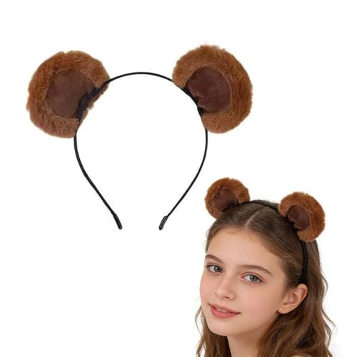 MAIKAOZAI Brown Bear Ears Headband for Adult Faux Fur Teddy Bear Headband Plush Chipmunk Ears Brown Mouse Costume Accessory for Cosplay Themed Parties and Halloween