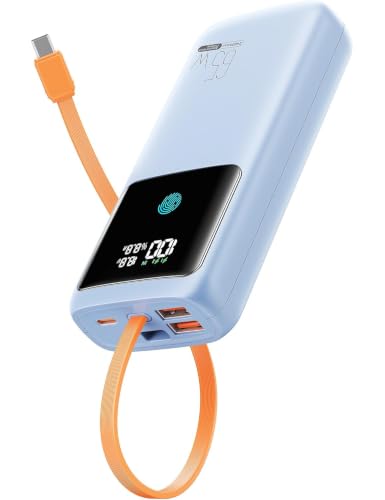 Image of Portable Laptop Charger 24000mAh 65W w /USB C Built-in Cable Blue | 65W Fast charging, LED display, Charge 4 devices at once, Pass through, TSA approved, Compatible with Macbook /Notebook /iPhone